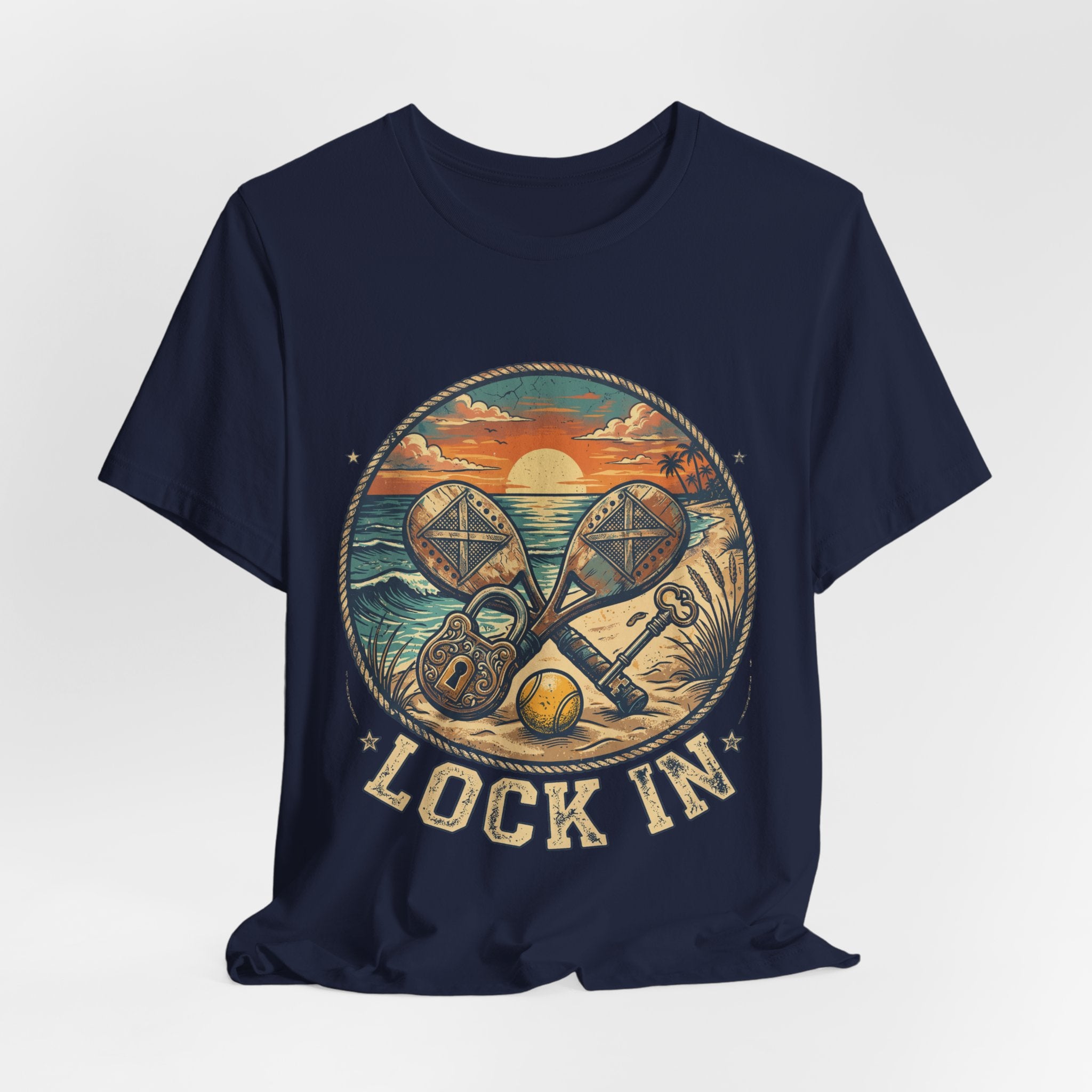 Beach Tennis T-Shirt | Vintage Lock Key Crossed Paddles | Unisex Heavy Cotton Tee