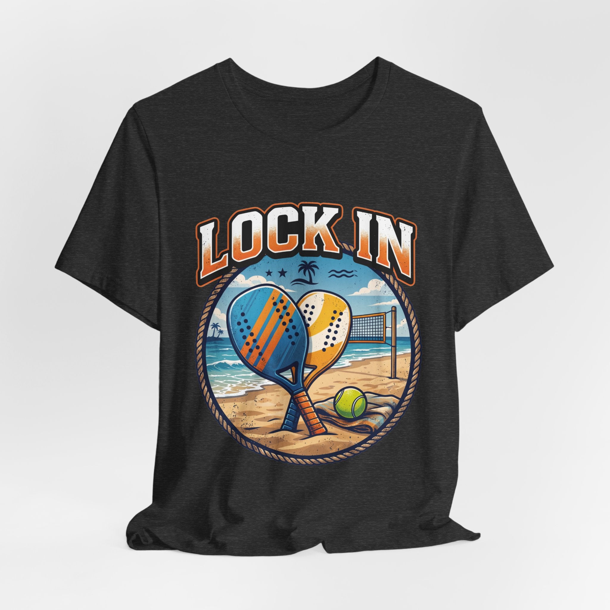 Beach Tennis T-Shirt | Collegiate Two Crossed Paddles | Lock In | Unisex