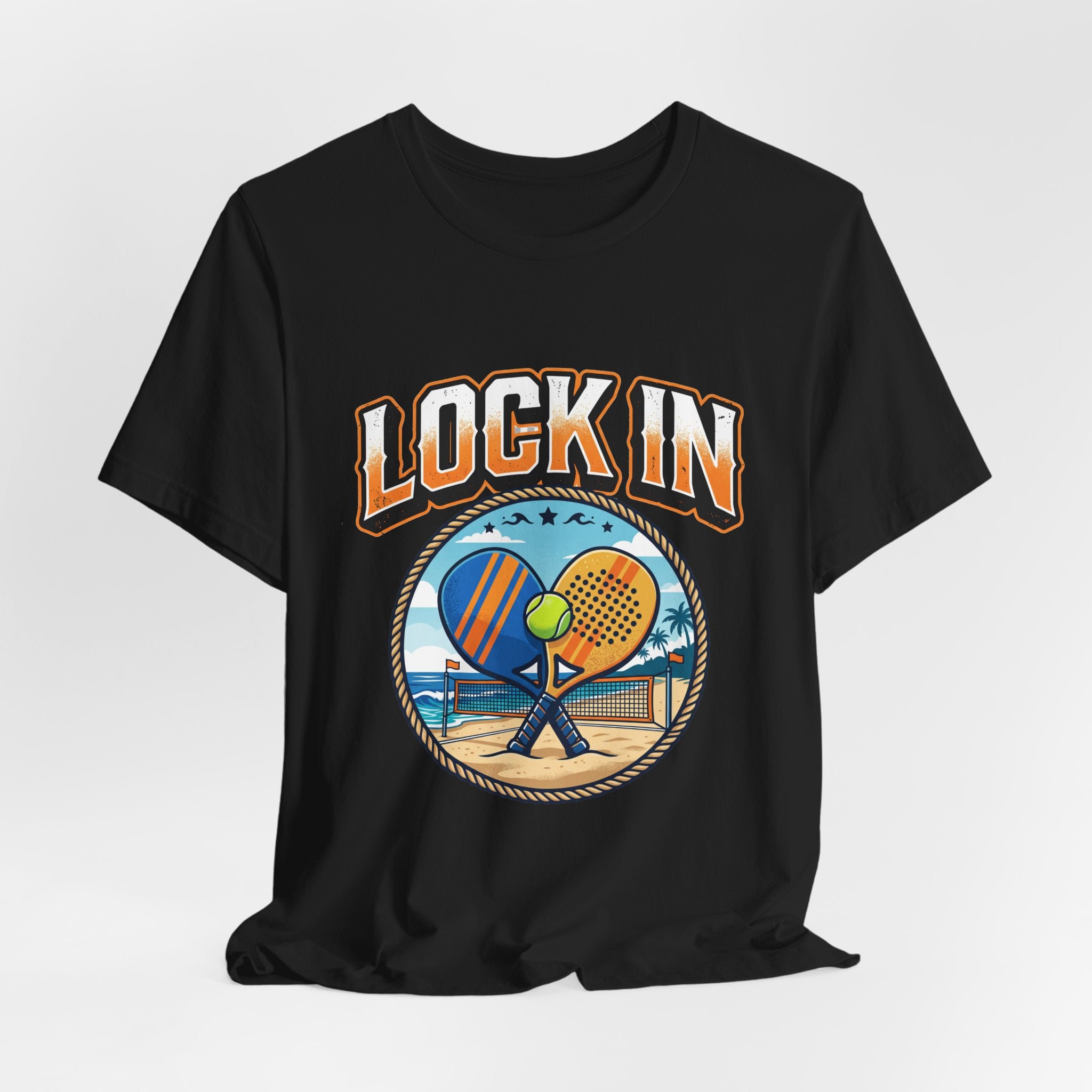 Beach Tennis Tee Shirt | Bold Lock In Crossed Paddles | Unisex Heavy Cotton Tee