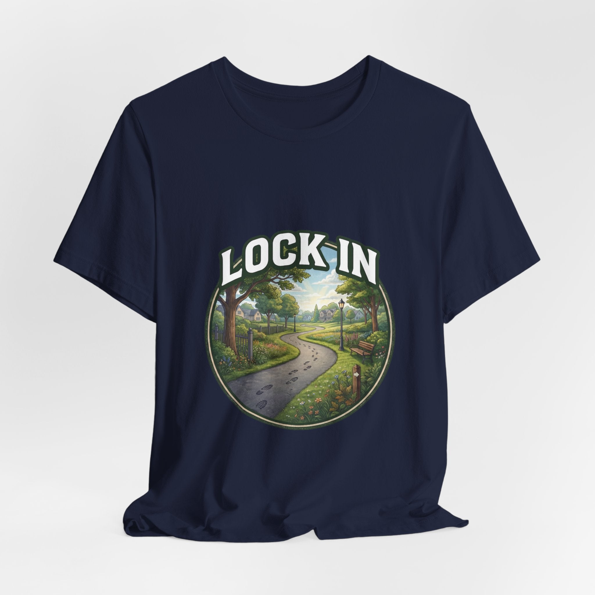 Lock In Life | Neighborhood Park Walking Tee | Nature Walk Graphic T-Shirt | Outdoor Lifestyle Shirt | Unisex Bella Canvas Tee