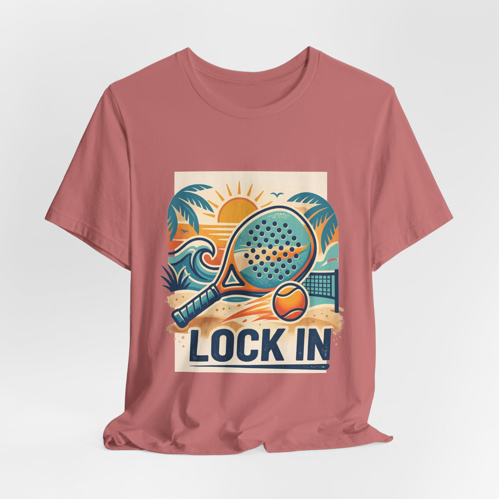 Beach Paddle Tennis T-Shirt | Retro Teal Orange Paddle | Lock In | Unisex Tee Gift