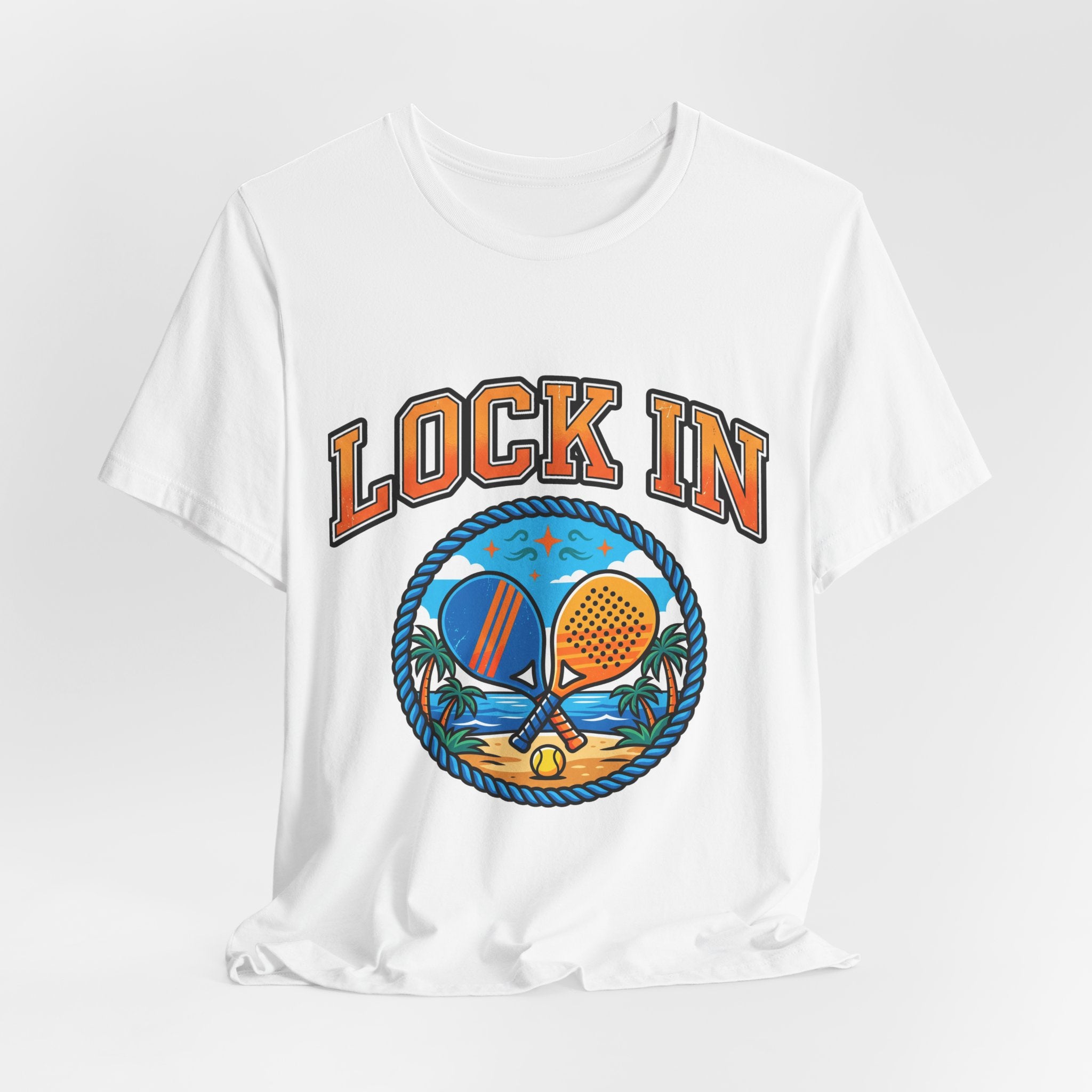 Lock In Beach Tennis T-Shirt | Collegiate Graphic Tee | Unisex Heavy Cotton | Pickleball Padel Gift