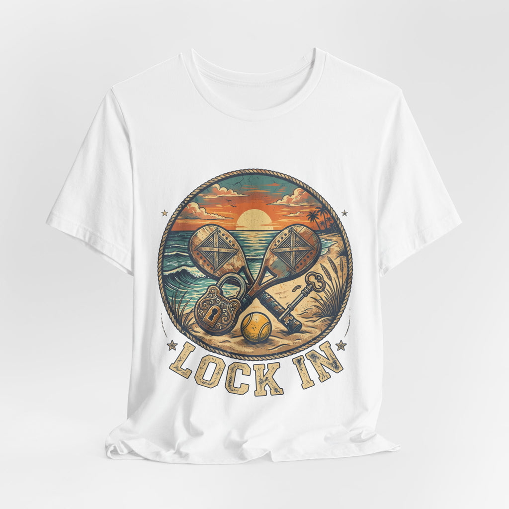 Beach Tennis T-Shirt | Vintage Lock Key Crossed Paddles | Unisex Heavy Cotton Tee