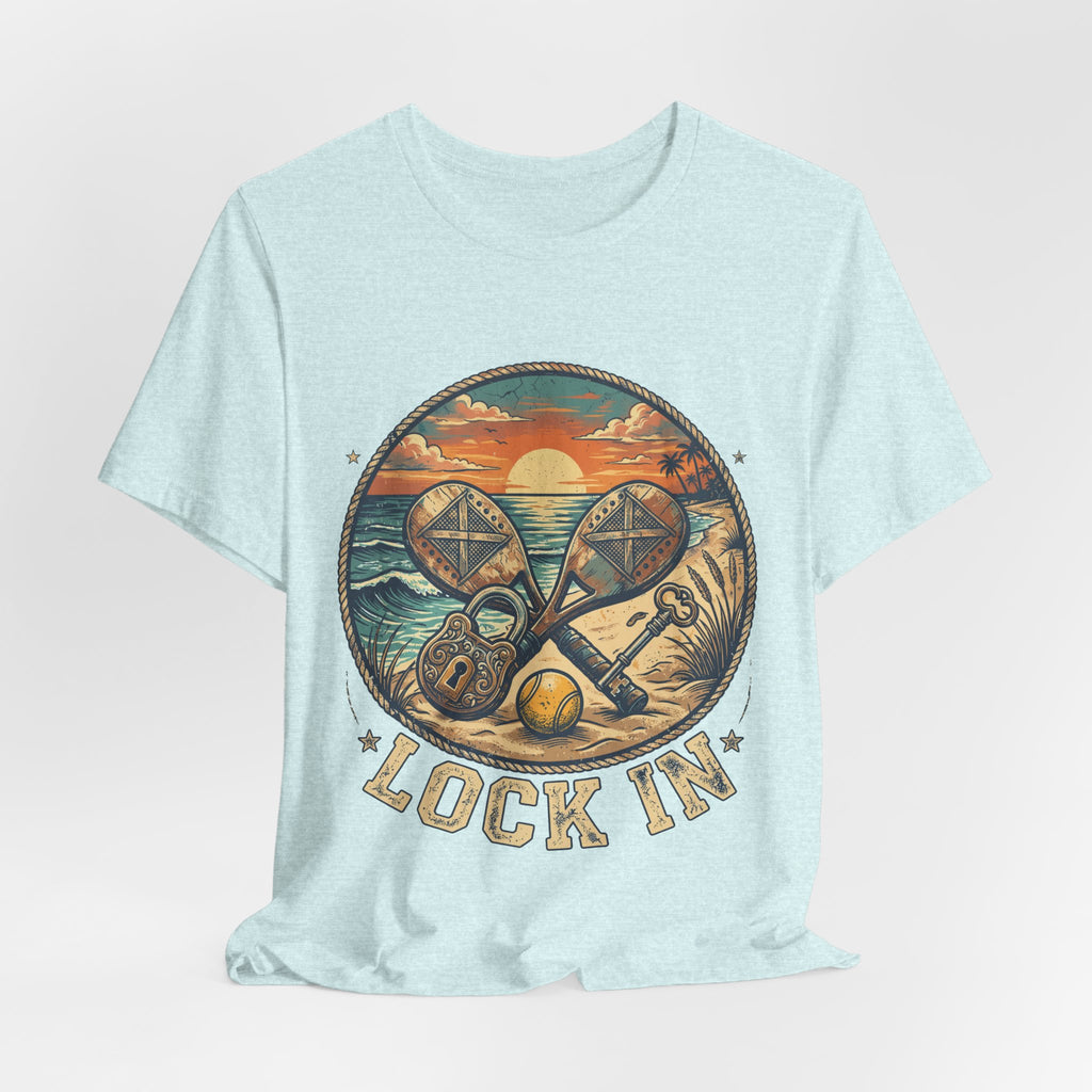 Beach Tennis T-Shirt | Vintage Lock Key Crossed Paddles | Unisex Heavy Cotton Tee