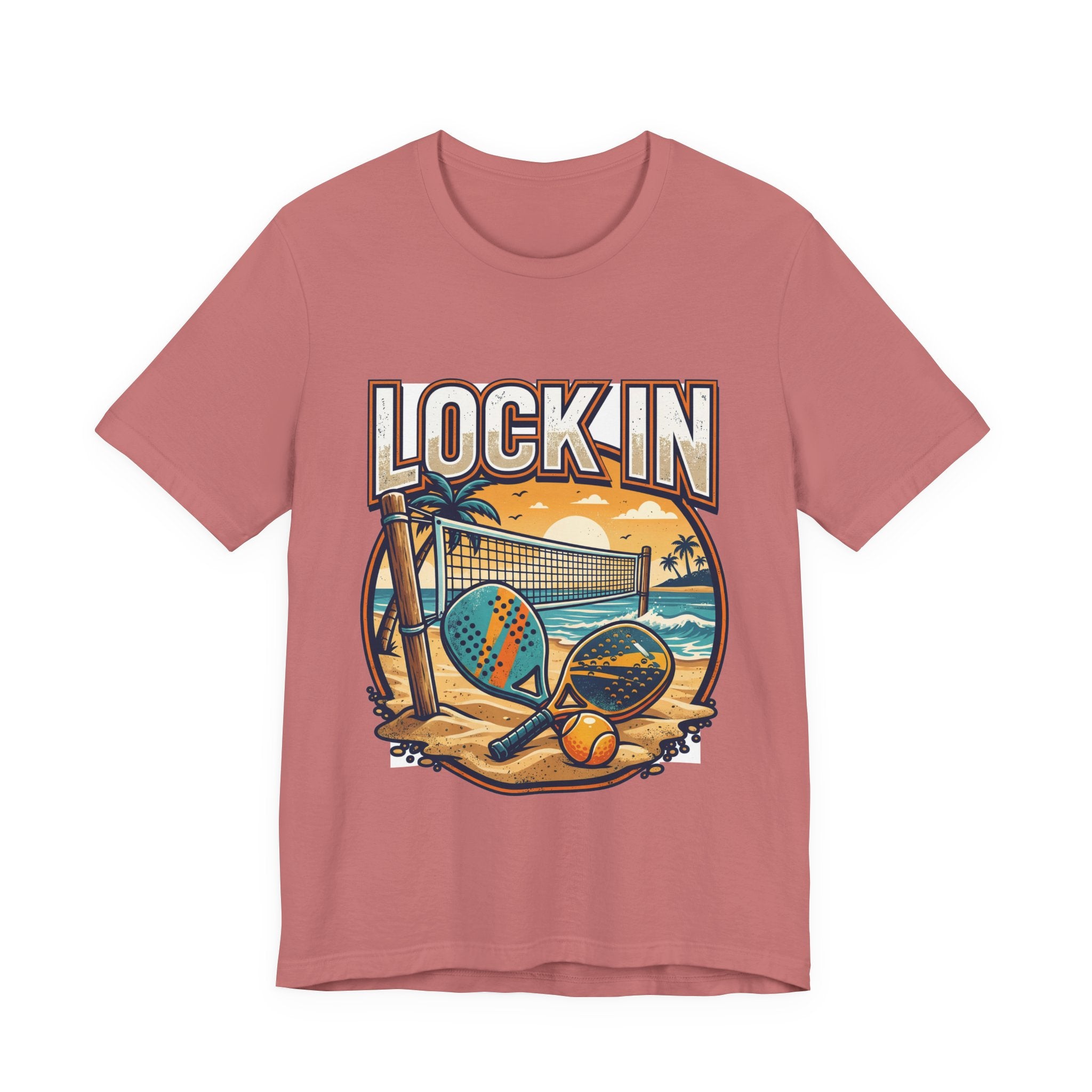 Beach Tennis T-Shirt | Bold Orange Two Paddles Net | Lock In | Unisex Gift