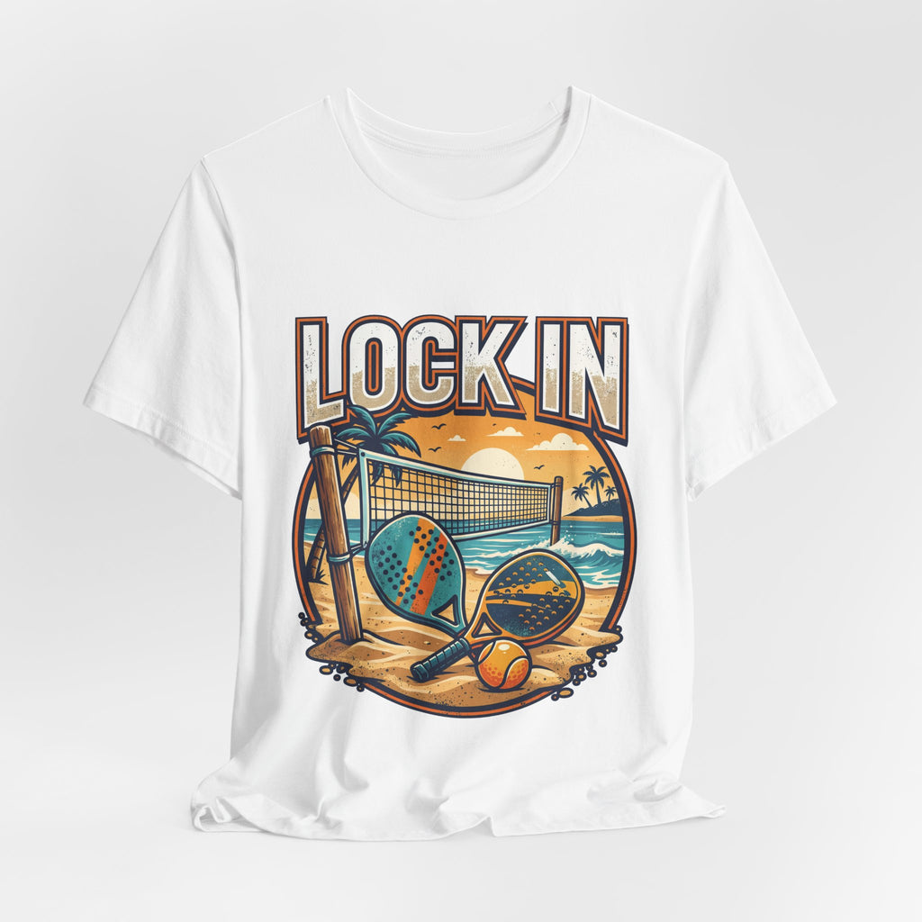 Beach Tennis T-Shirt | Bold Orange Two Paddles Net | Lock In | Unisex Gift