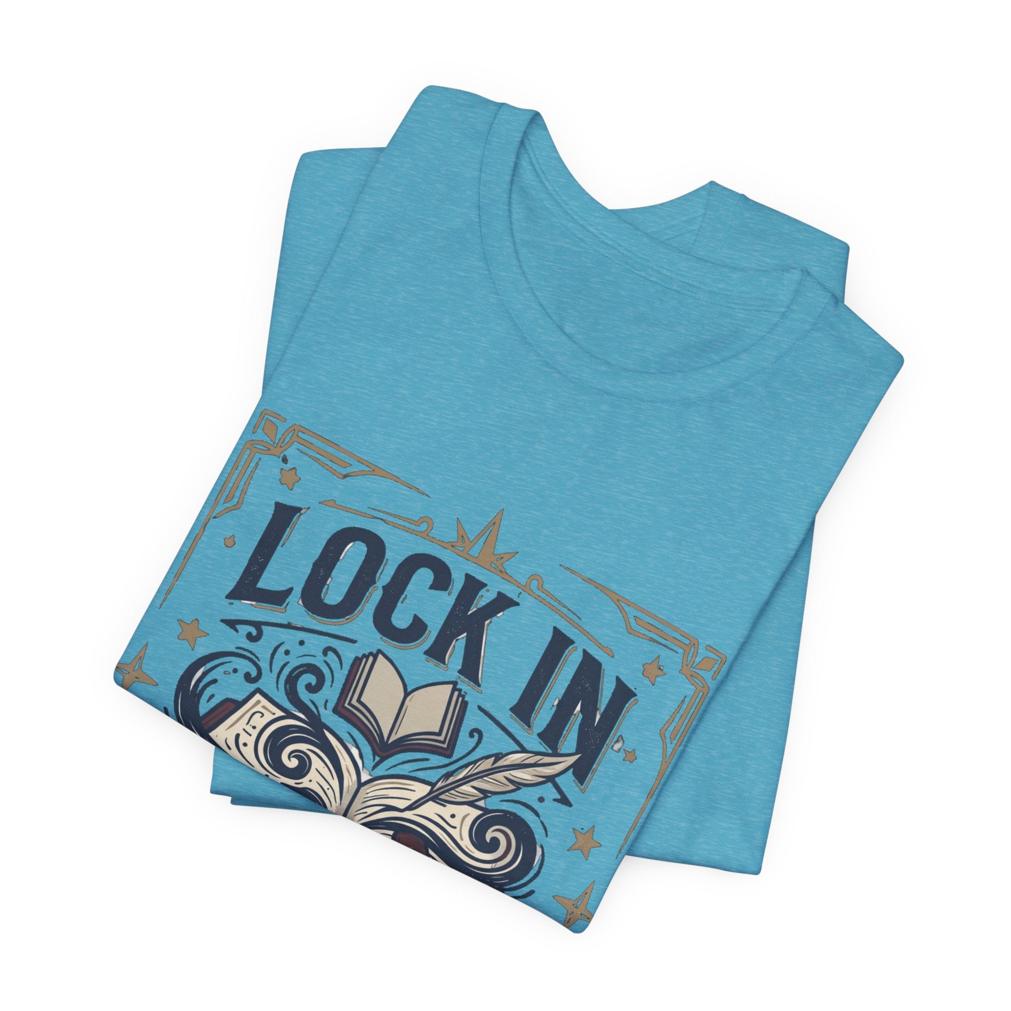 Lock In Writer T-Shirt | Winged Padlock Book Tee | Motivational Author Gift | Unisex Heavy Cotton