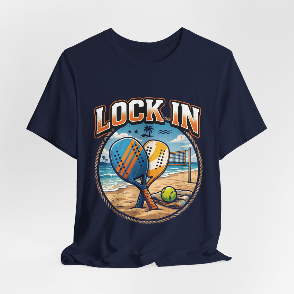 Beach Tennis T-Shirt | Collegiate Two Crossed Paddles | Lock In | Unisex