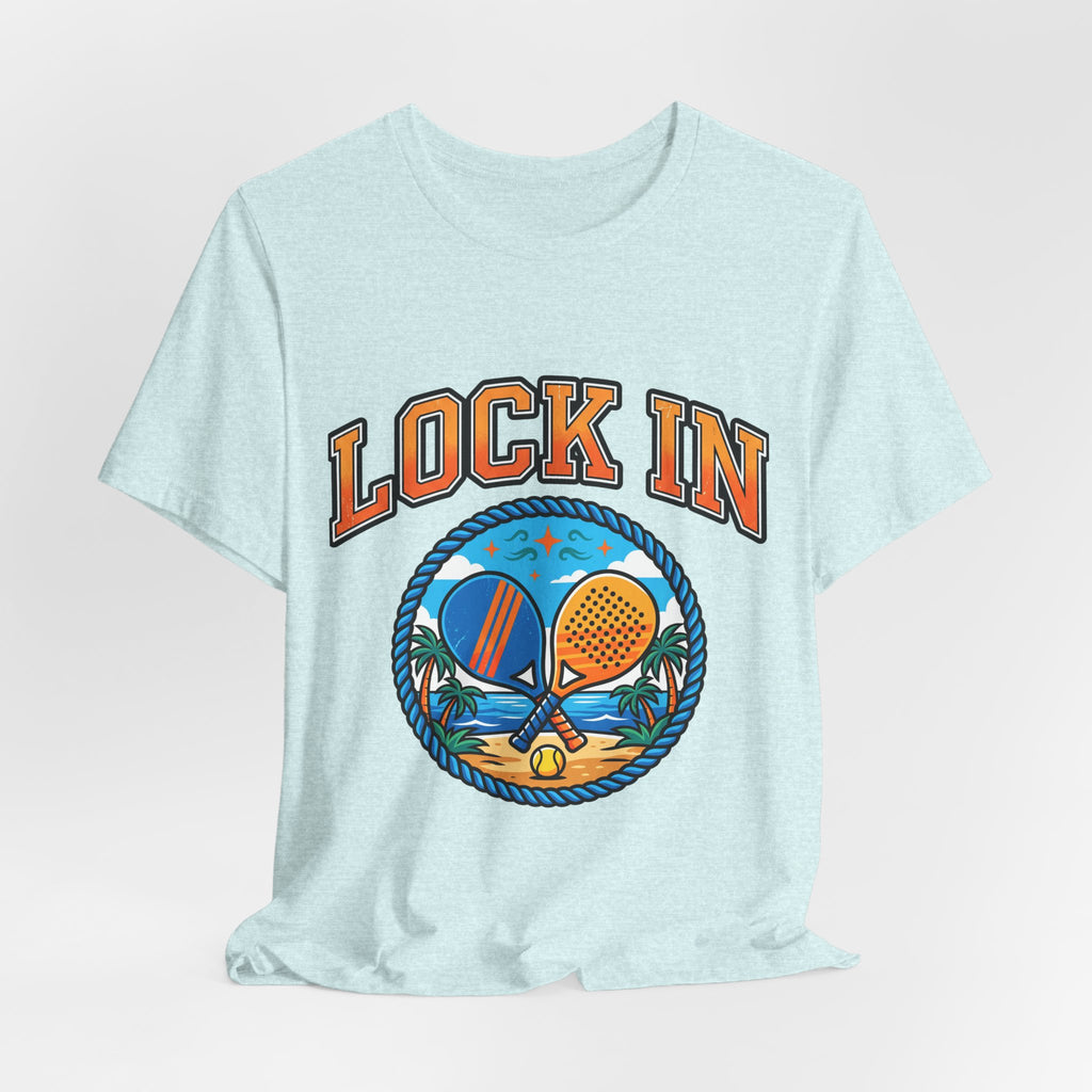 Lock In Beach Tennis T-Shirt | Collegiate Graphic Tee | Unisex Heavy Cotton | Pickleball Padel Gift