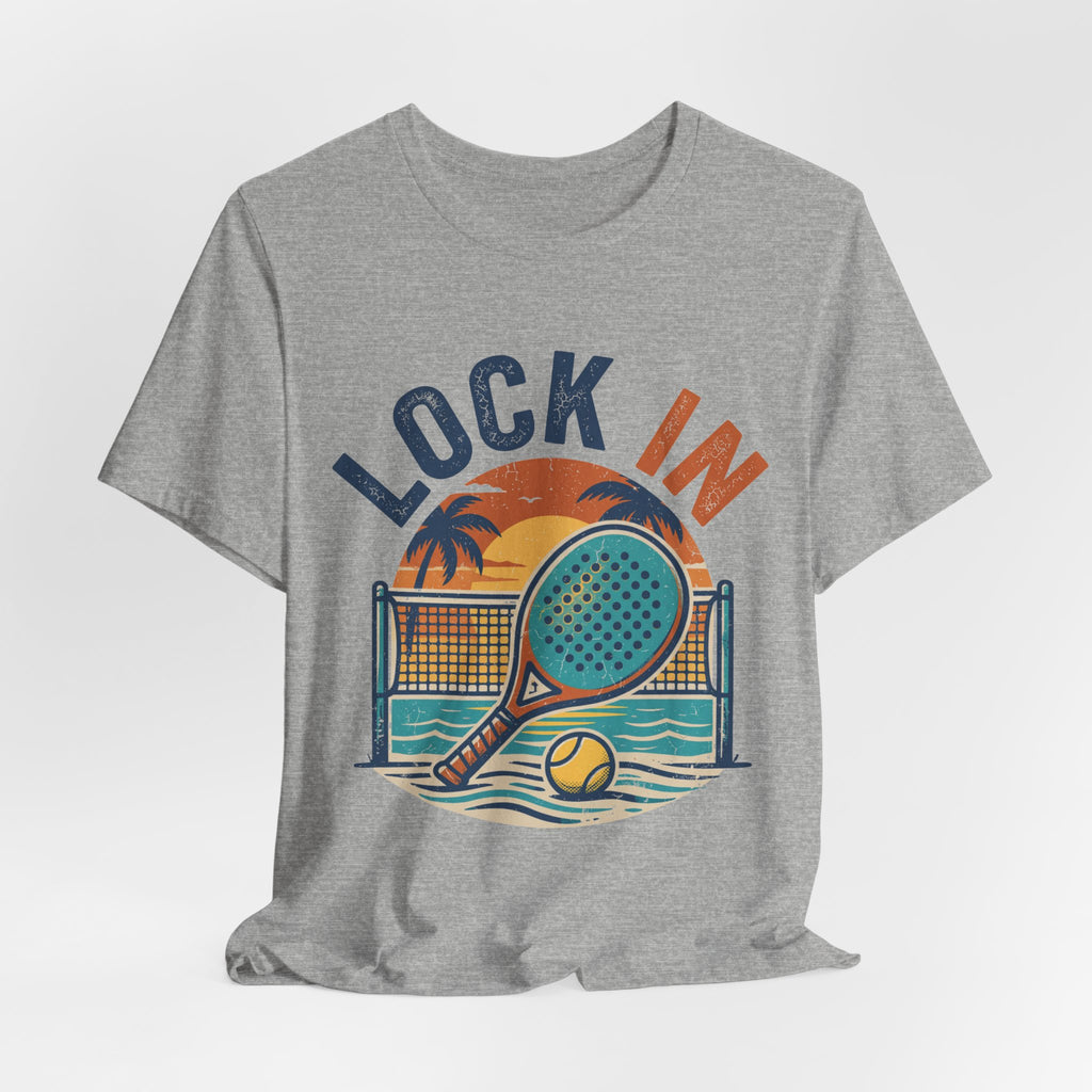 Beach Tennis T-Shirt | Lock In Sunset Vintage Graphic | Unisex Heavy Cotton Tee