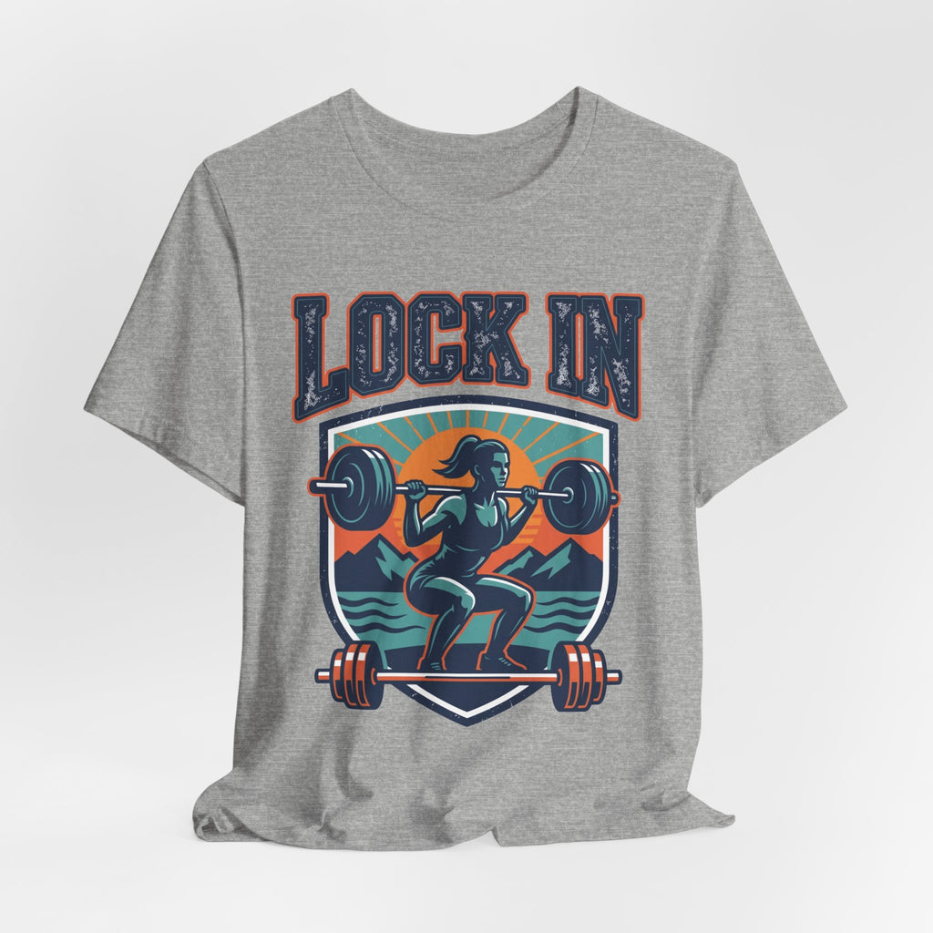 Lock In Gym T-Shirt | Motivational Weightlifting Tee | Women Barbell Squat Shirt | Fitness Gift